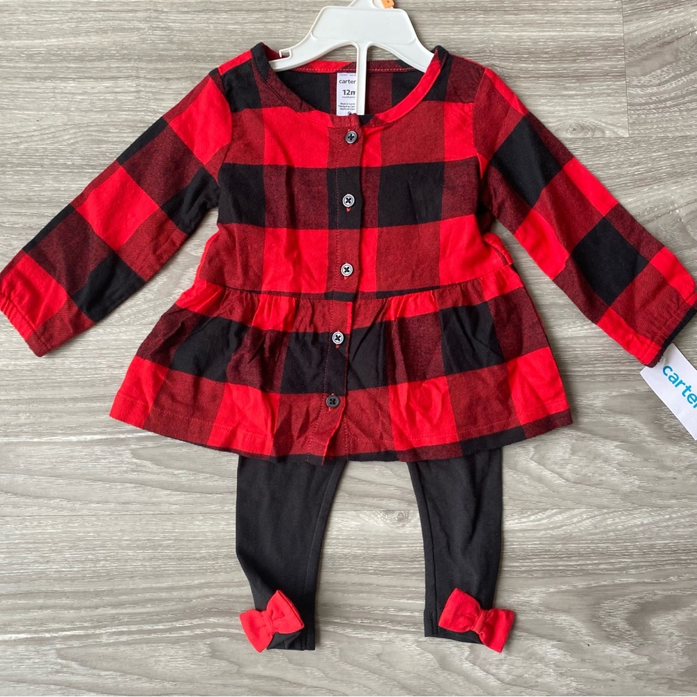 Carter’s baby girl red plaid matching set 12 months